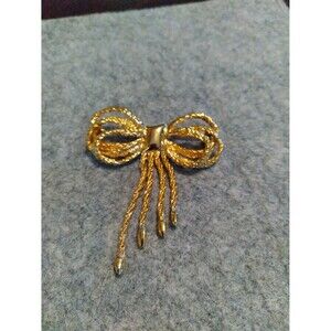 Gold Bow Brooch Pin‎ with Dangles Elegant Formal Party Jewelry